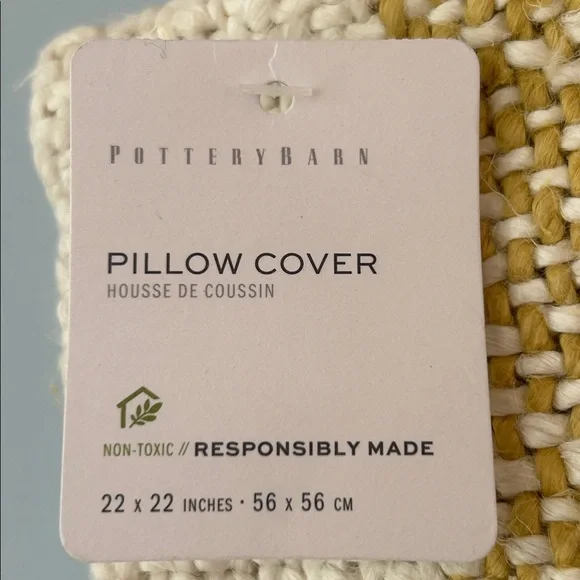 Pottery Barn • NWT Faye Textured Linen Striped Euro Pillow Cover Yellow Cream